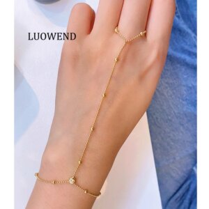 LUOWEND 100% 18K Yellow Gold Bracelet Romantic Gentle Design Real Natural Diamond Bracelet for Women INS Style Birthday Gift