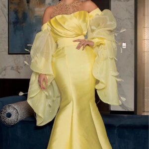 Customized Elegant Mermaid Off The Shoulder Satin Evening Dresses Fashion Strapless Long Sleeves Floor Length Bridal P