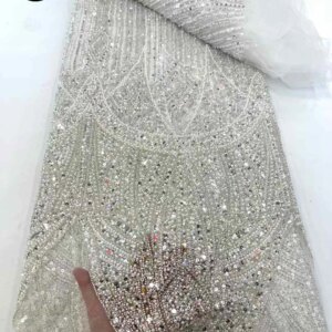 White African Beaded Tulle Lace Fabric 2025 French Elegant Mesh Sequin Embroidery Lace Fabric Bridal Wedding Dress Sewing