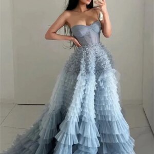 Customized Elegant Strapless Tulle Sweetheart Backless A-Line 2025 Cocktail&Homecoming Dress formal occasion dresses Court Train