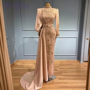 MisShow Customized 2025 Saudi Arabia Mermaid Long Sleeves Beaded Evening Dresses Party Gowns for Formal Occasion BC18512