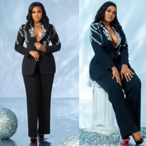 Slim Fit Crystal Women Pants Suits One Button Ladies Prom Birthday Party Formal Wear Outfit Flared Trousers 2 Pieces Customized