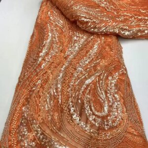 Latest African Beaded Lace Net Fabric 5 Yards 2025 High Quality Nigerian Wedding Material Luxury Sequins Beads Fabric for Sewing