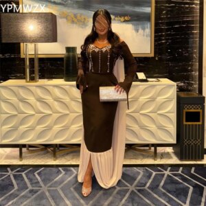 Customized YPMWZX Off-the-shoulder Column Floor length Skirts Fold Bead Bespoke Occasion Dresses