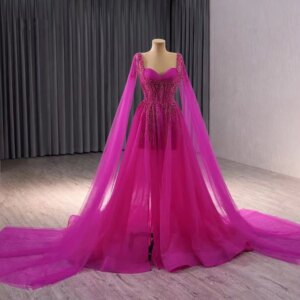 Vestidos De Gala Rose Red Evening Dresses Sweetheart Shawl Sleeves Beading Crystal Lace A Line Woman Prom Dress 2025