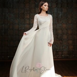 LRosella 2025 Scoop Neckline Beaded Embroidery Upper Sweep Train Elegant vestidos de novia Customized Luxury Wedding Dresses