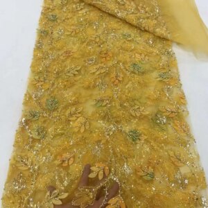 Beaded African Groom Lace Fabric 2024 High Quality Nigerian Tulle Lace Fabric Sequins Beaded Lace Fabric For Wedding Party Dress