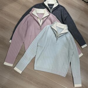 Women’s Cashmere Sweater Fake Two-Piece Casual Comfortable Long-Sleeved Pullover Top