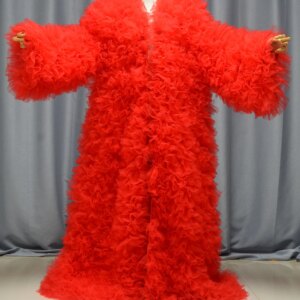Delicate Full Tierred Sleeve Coats Women Long Jacket Red Ball Gown Fluffy Mesh Women Coat Robes Party Dress Extra Ruffle Tulle