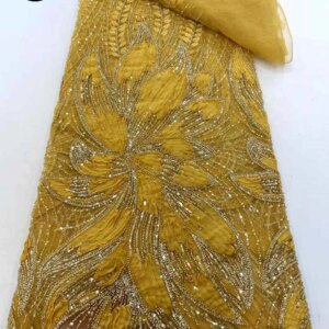 Luxury African Beaded Mesh Lace Fabric 2025 High Quality French Sequins Tulle Lace Nigeria Bridal Wedding Party Dress Sewing