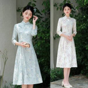 Fashion Improvement New Chinese Style Knitted Embroidered Cheongsam Qi Pao Autumn Mid-Length Small