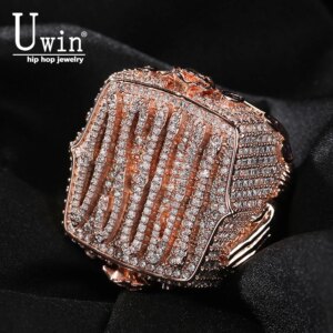 Uwin Intricately Crafted Luxury Custom Rings Square Ring Full Iced Out AAA+ Cubic Zirconia Personalized Rapper Style Jewelry