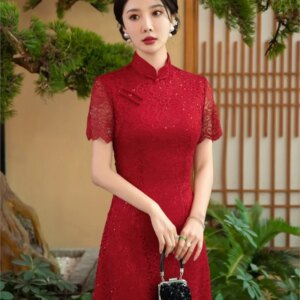 Women’s long slim-fit silk cheongsam mid-length daily wear
