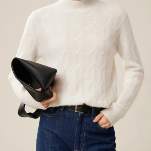 BirdTree, A-level 100%Goat Cashmere Sweaters, Women Mock Neck Jacquard, Soft Elegant Boutique Sweater, Fall Winter Top T48091QM