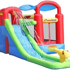 Inflatable Bounce House or Water Slide Wet or Dry with Sun Roof, Ball Pit 30 Balls, Water Gun, Fun Bouncing Area with Basketball