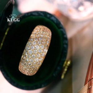 KUGG 100% 18K Yellow Gold Rings Luxury Design 1.30carat Real Natural Diamond Engagement Ring for Women High Party Jewelry