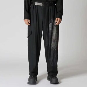 YOJI OOAK men’s patterned printed slacks “reductionism” words jeans asymmetrical trousers for men