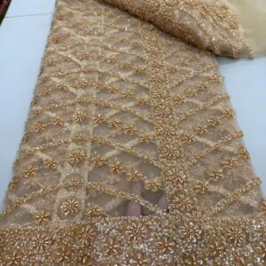 High Quality Newest Luxury Beads High-End Handmade BAfrican Groom Sequin Lace Fabric Handmade Dress Fabric for Wedding Bridal