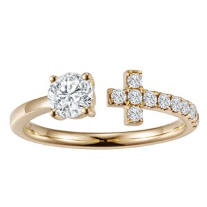 1CT D Color Round Cut 14K Yellow Gold Lab Grown Diamond Engagement Wedding Ring CVD HPHT Lab diamond With IGI Certificate