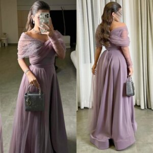 Customized Jersey Beading Draped Quinceanera A-line Off-the-shoulder Bespoke Occasion Gown Long Dresses Saudi Arabia