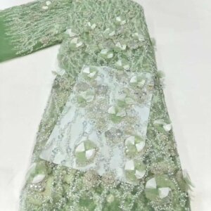 Latest 3D Flower African Lace Fabric 2024 Embroidery French Mesh Sequins Lace Fabrics 5 Yards for Nigerian Party Women Dresses
