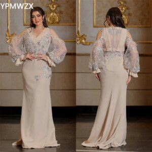 Customized Evening Dress Formal Party Occasion YPMWZX V-neck Mermaid Floor Length Skirts Tulle Embroidery Bespoke Dres