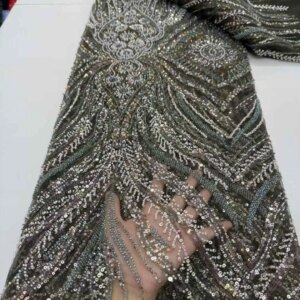 2025 New African French Nigerian Lace Fabric With Beads Sequins Mesh for Embroidery Wedding Party Bride Sewing Dress