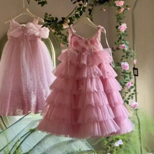 Haute couture 2025 spring and summer new children’s princess girls cake birthday mesh suspender skirt dress