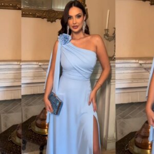 Customized Jersey Flower Ruched A-line One-shoulder Long Dresses Stretch Dresses Customized Formal Causual Sexy Retro Fashion