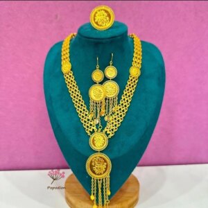 New Dubai Gold Plated Necklace Earring Ring for Women’s Wedding Party Jewelry Set DD10434