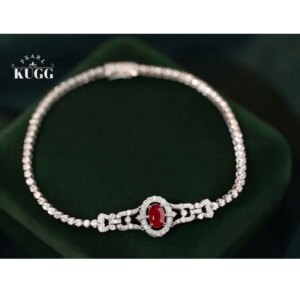 KUGG 100% 18K White Gold Bracelet Romantic Shiny Style Natural Ruby Bracelet for Women Wedding Party Luxury Diamond Jewelry