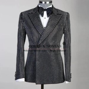 Sparkly Sequins Beaded Groom Wedding Suit Double Breasted Prom Blazers Customized 2 Pieces Men’s Tuxedos Formal Business Dress