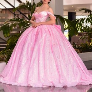 Pink Quinceanera Dresses Off Shoulder Ball Gown Sweet 16 Dress Applique Sequin Beading Tull Corset Birthday Party Vestidos 15 De