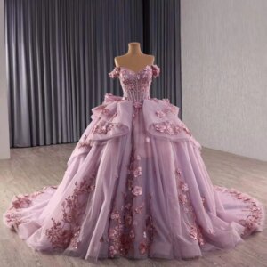 Vestidos De 15 Años Quinceañera Sweetheart Off Shoulder Bow Appliques Lace Up Back Purple Dress For Special Occasions