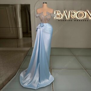 Off The Shoulder Satin Women Mermaid Evening Dresses Sexy Sleeveless Prom Gowns Cocktail Party Vestidos Para Mujer Customized