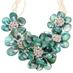 freshwater pearl white baroque blue flowers necklace  48cm nature FPPJ Handmade women’s wedding jewelry more layers
