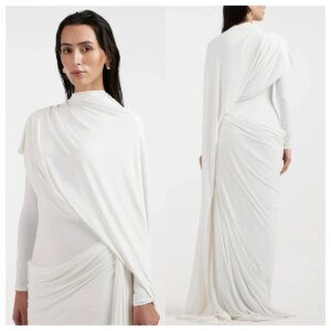 Customized  Classic White Jersey Evening Dress High Collar Long Sleeves Celebrity GownsBespoke Occasion Gowns Temperame