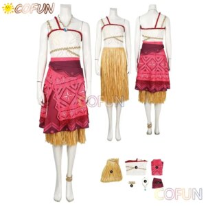 COFUN Female Moana Cosplay Vest Skirt for Women Adult Costume Necklace Fantasia Outfits Halloween Carnival Party Disguise Suit