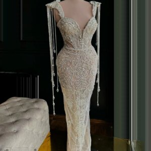 2025 Customized Champagne Tulle Prom Dresses Tassel Shoulder  Vestidos De Noche