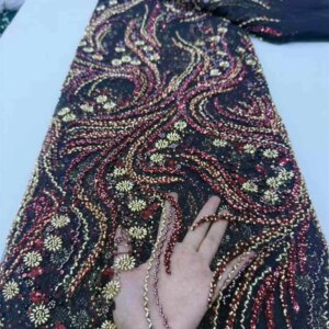 Latest African Nigerian Heavy Beads Lace Fabric French Sequins Mesh Net Lace Fabrics 2024 Bride High Quality Wedding PartyA680-1