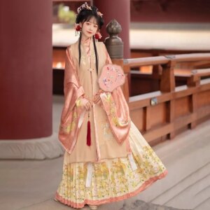 Ming-Made Adult Women’s Han Chinese Clothing Autumn and Winter Rabbit Long than Nail Traditional Pleated Skirt Daily Suit Women