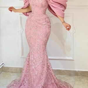AA131 Customized Elegant Pink Special Occasion Wedding Party Dresses Lace Mermaid Long Women Evening Prom Formal Dress Mother