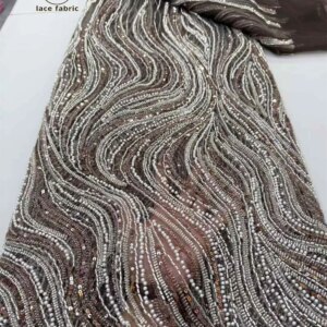African Beaded Lace Fabric 2025 High Quality French Sequins Embroidery Beads Tulle Lace Fabric For Wedding Party Dress Sewing