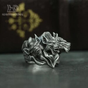 Hell three head dog 925 silver ring, dog head silver ring jewelry, vicious dog jewelry personalized gifts