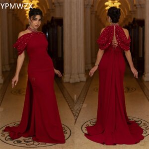 Customized Evening Dress Women Prom Gown Formal YPMWZX Halter Mermaid Floor Length Skirts Draped Bead Bespoke Occasion Dresses P