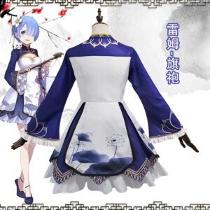 Re:Life In A Different World From Zero Cosplay Costume Rem Ram Cheongsam Lolita Chinese Style Dress Costumes Blue Red