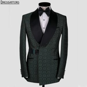 Emerald Green Jacquard Men Business Formal Occasion Tuxedos Grooms Wedding Party Prom Male Suit 2 Piece Set Blazer Pants