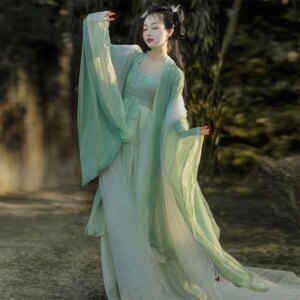 Hanfu New Style Super Women’s Terminus Skirt Autumn Wide Sleeve Flow Chest Elegant Ancient Chinese Traditional Han Clothing
