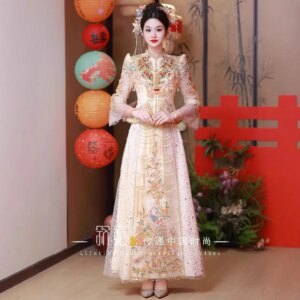 Heavy Industry 2025 New Bridal Champagne Xiuhe Chinese Wedding Dress Wedding Dress Pavilion Dress Female Qipao