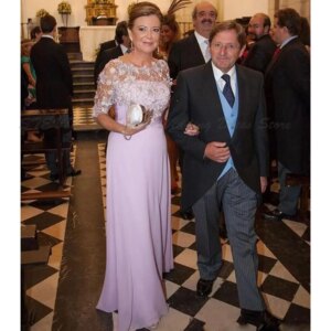 Purple Mother of the Bride Groom Dresses Formal Prom Long Appliques Lace High Quality Half Sleeves Party Scoop Neck Custom Made